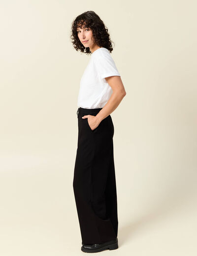 Pantalon large élastiqué noir femme