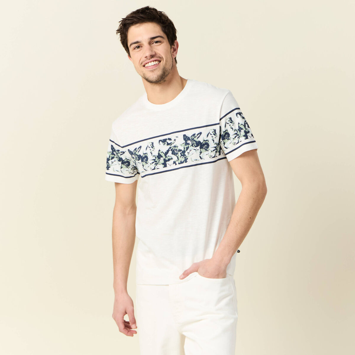 T-shirt coupe droite en coton col rond bleu ciel homme