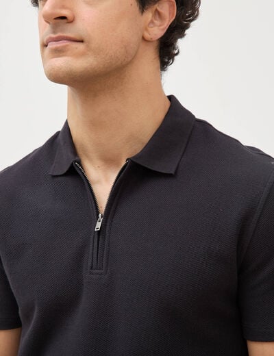 Polo en coton avec zip manches courtes noir homme