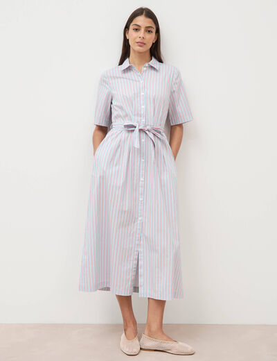 Robe longue droite manches courtes bleu ciel femme