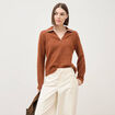 Pull droit col polo manches longues marron cognac femme