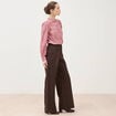 Pantalon large taille haute fluide marron fonc&eacute; femme