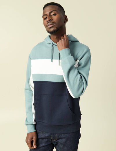 Sweat &agrave; capuche manches longues bleu gris homme