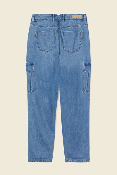 Jeans cargo taille haute denim used femme