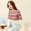 Pull manches longues col rond ecru femme