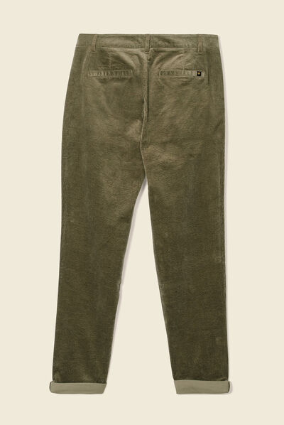 Pantalon chino velours côtelé vert kaki femme