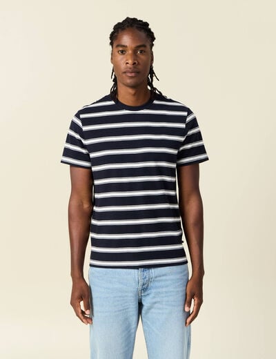T-shirt ray&eacute; col rond manches courtes ecru homme