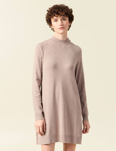 Robe pull droite col montant taupe femme