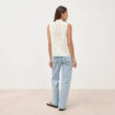 Blouse droite sans manches col montant bleu femme