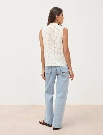 Blouse droite sans manches col montant bleu femme