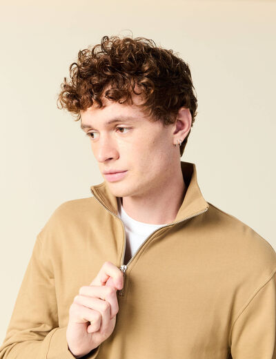Sweat manches longues en coton beige homme