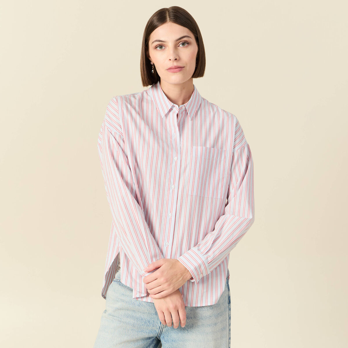 Chemise oversize en coton bleu ciel femme