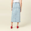 Jupe midi droite en jean denim bleach femme