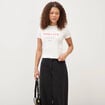 T-shirt cintr&eacute; col rond manches courtes ecru femme