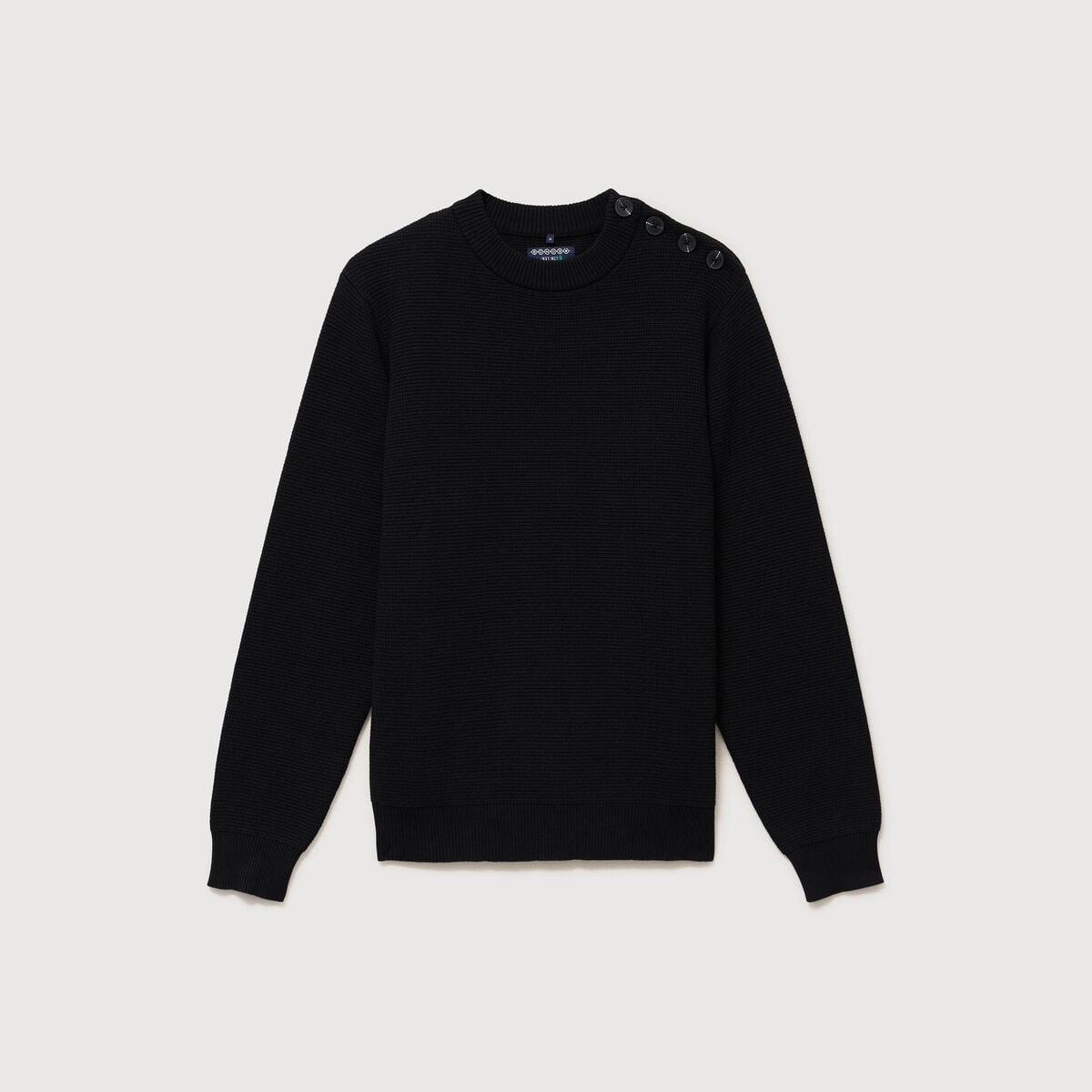 Pull manches longues col rond noir homme