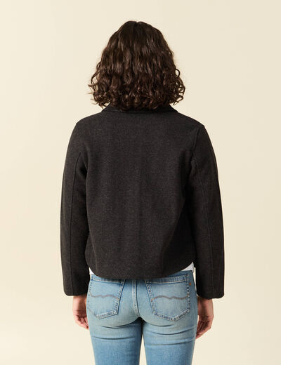 Cardigan droit court col classique gris fonc&eacute; femme