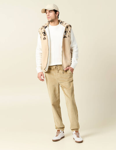 Pantalon jogger velours côtelé beige homme