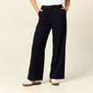 Pantalon large élastiqué bleu foncé femme