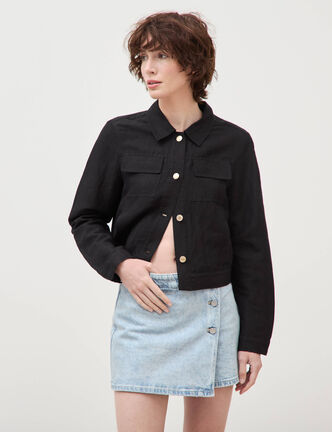 Veste courte boutonn&eacute;e noir femme