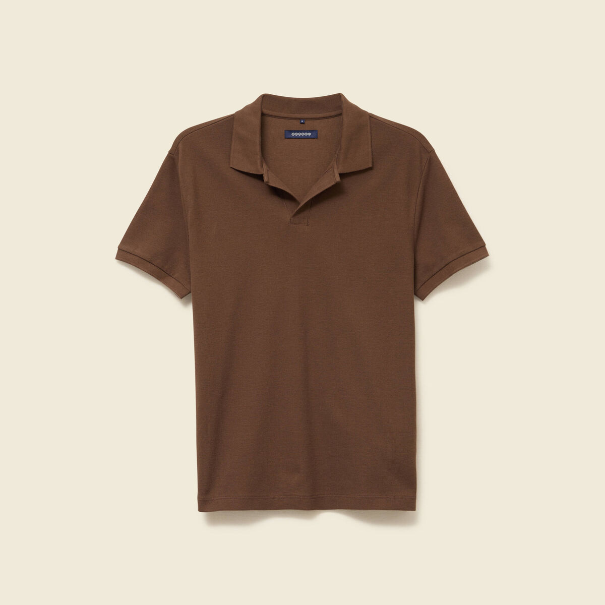 Polo cintré col cubain manches courtes marron homme