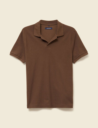 Polo cintré col cubain manches courtes marron homme