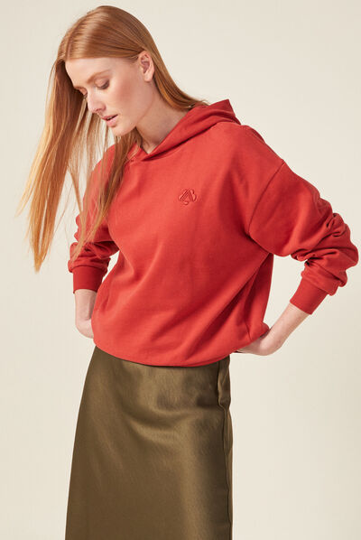 Sweat à capuche orange foncé femme