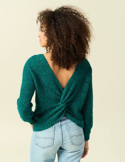 Pull r&eacute;versible manches longues col rond vert femme