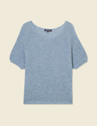 Pull manches courtes bleu gris femme