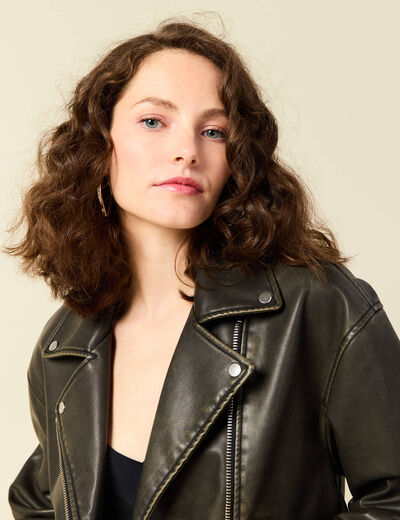 Blouson simili cuir marron femme