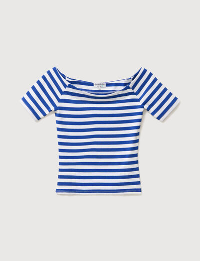 T-shirt ajust&eacute; cropped encolure bardot blanc femme