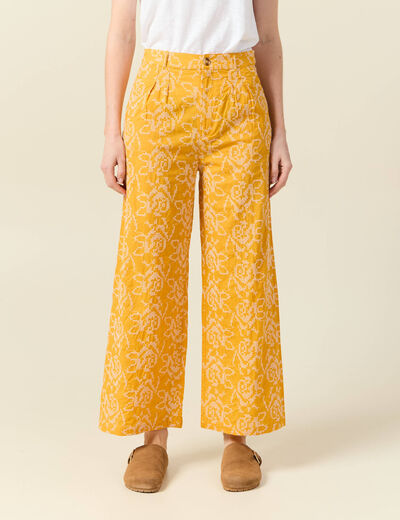 Pantalon large brodé jaune femme