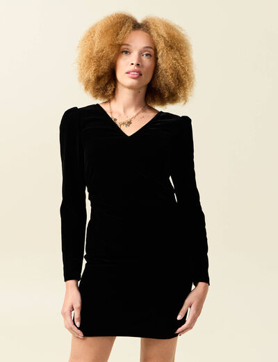 Robe manches longues en velours noir femme