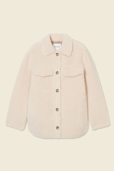 Manteau surchemise droit creme femme