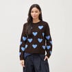 Pull manches longues bouclette col rond marron femme