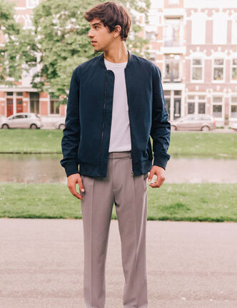 Blouson teddy éco-responsable bleu marine homme