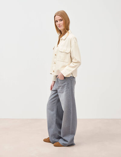 Blouson manches longues col classique denim blanc femme