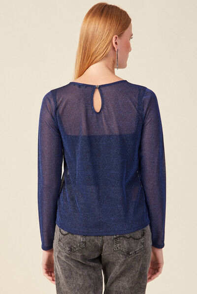 T-shirt manches longues bleu canard femme