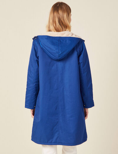 Parka droite à capuche doublée bleu electrique femme