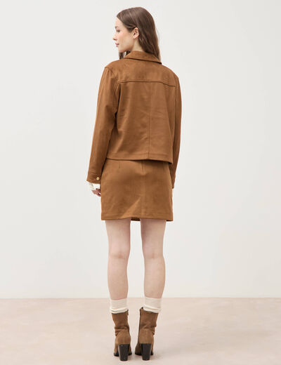 Blouson manches longues col classique marron femme