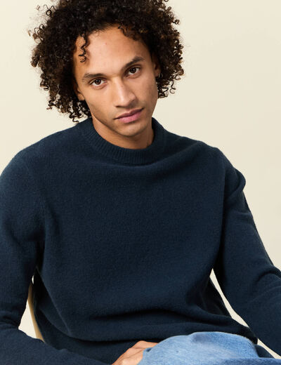 Pull manches longues col rond bleu marine homme