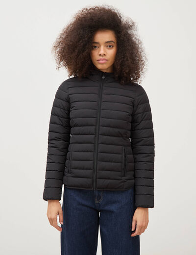 Doudoune ajust&eacute;e mi-longue &agrave; capuche noir femme