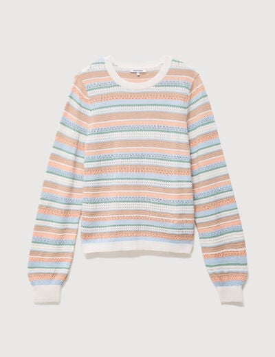 Pull ajour&eacute; col rond manches longues multicolore femme