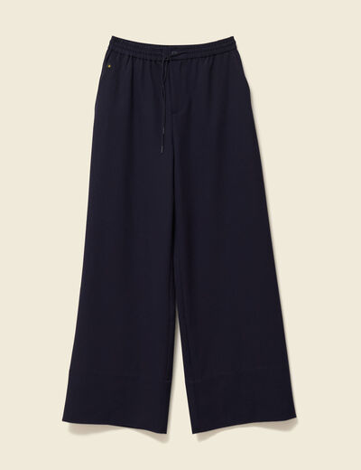 Pantalon large élastiqué bleu foncé femme