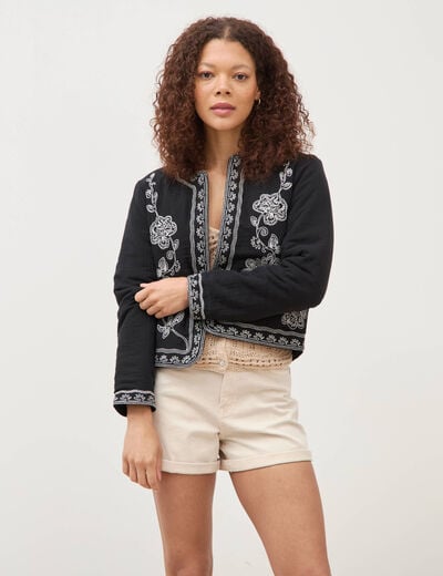 Veste en coton avec broderie noir femme