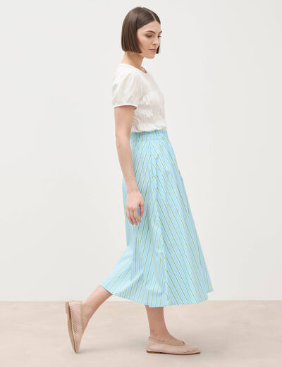 Jupe longue &eacute;vas&eacute;e en coton bleu ciel femme