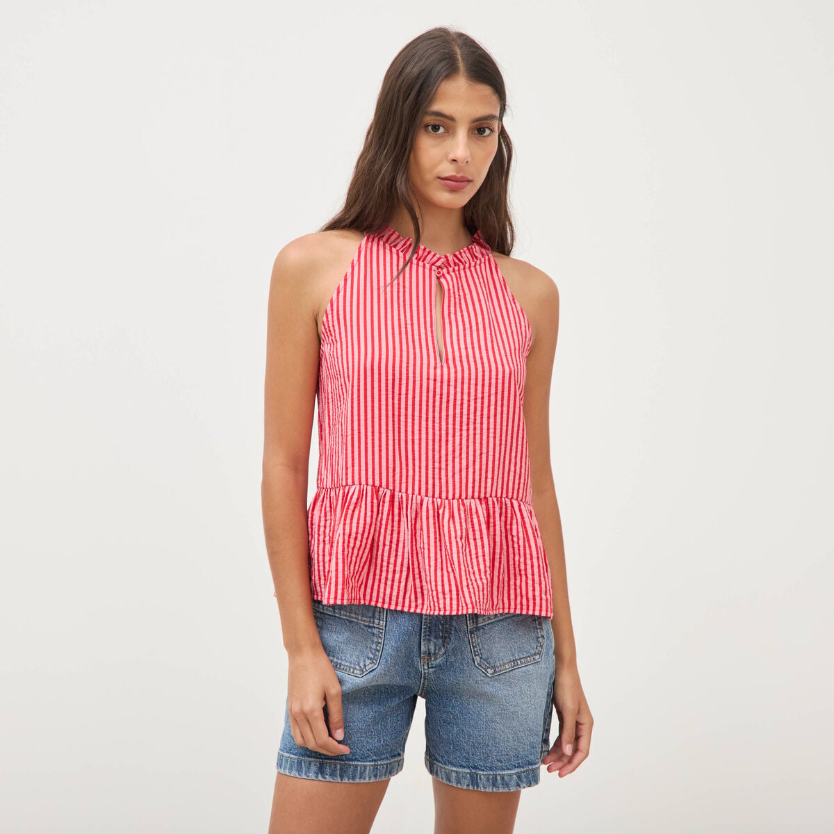 Top droit manches courtes rouge femme
