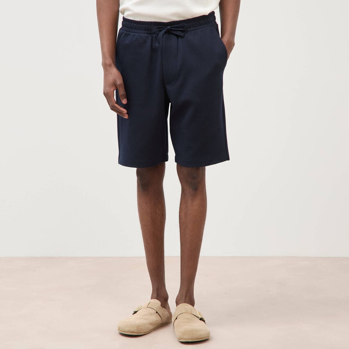 Bermuda droit &eacute;lastiqu&eacute; bleu marine homme