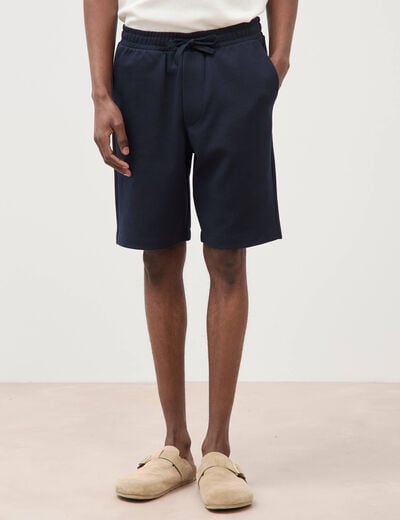 Bermuda droit &eacute;lastiqu&eacute; bleu marine homme
