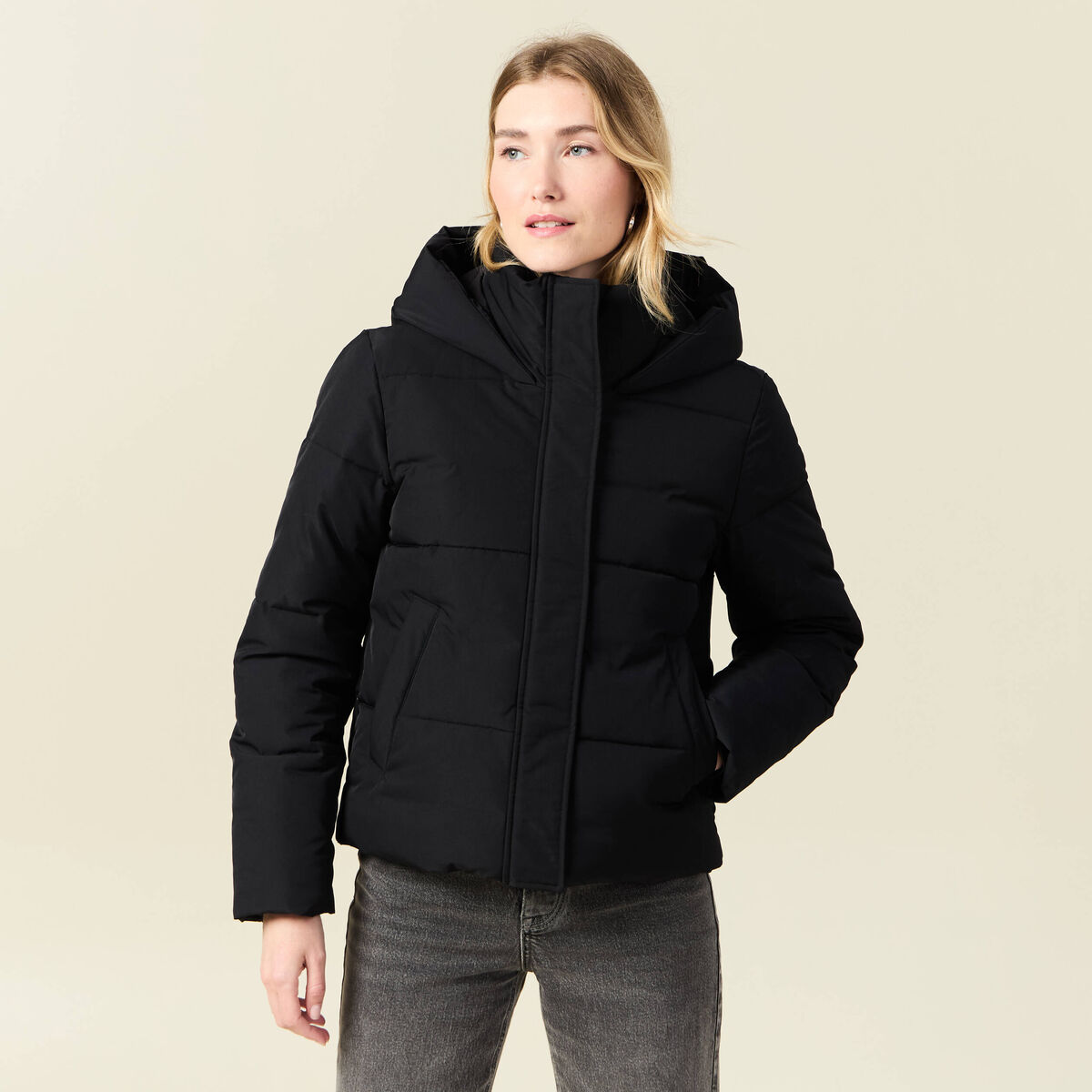 Doudoune &agrave; capuche noir femme