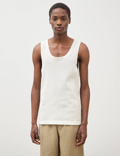 D&eacute;bardeur col rond en coton ecru homme
